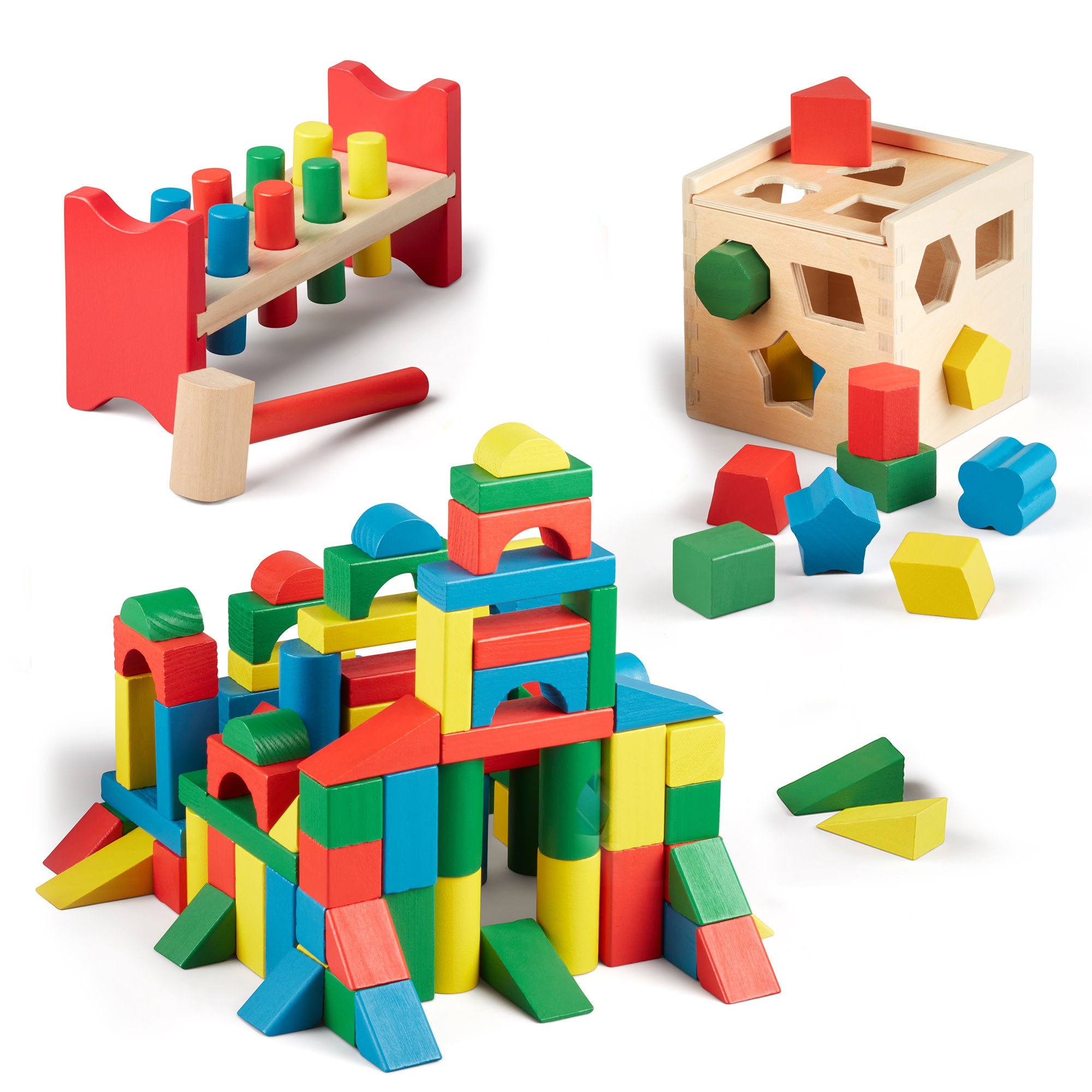 Stack. Sort & Pound Wooden Toy Collection