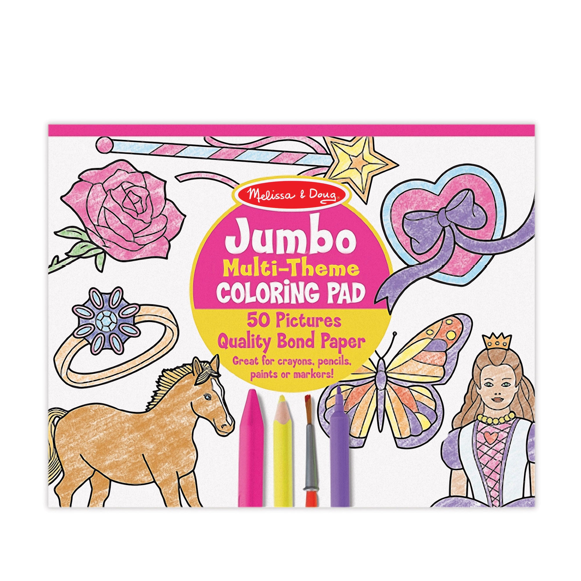Jumbo 50-Page Kids' Coloring Pad - Horses. Hearts. Flowers. and More