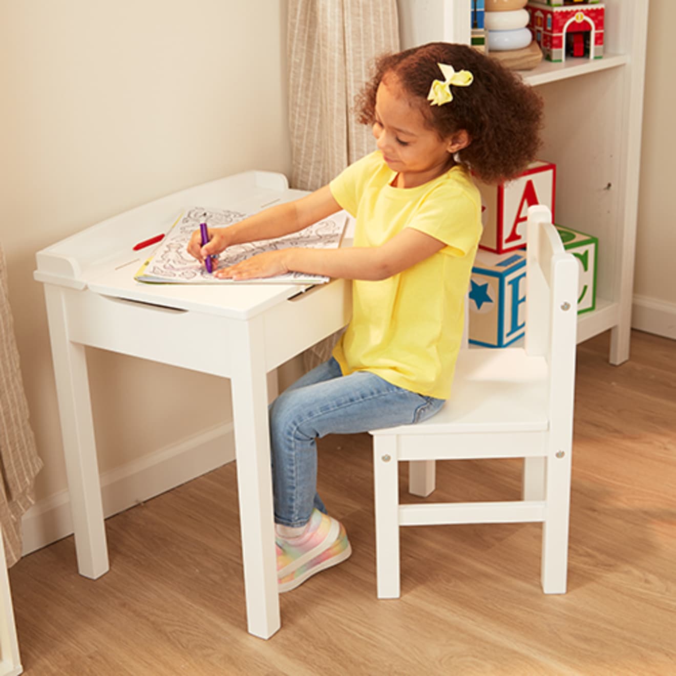 Child's Lift-Top Desk & Chair - White - Image 2